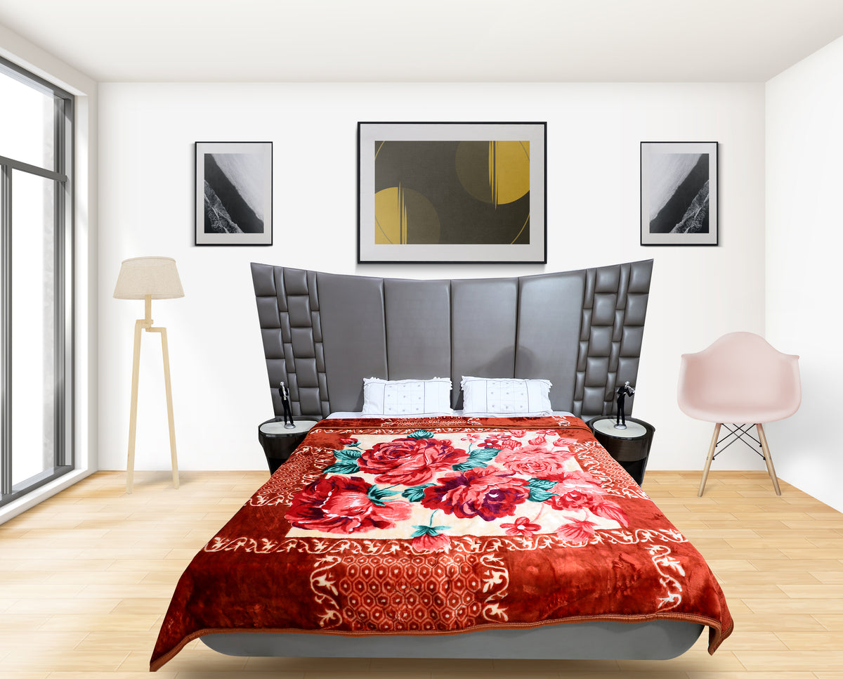 RIAN Super Soft Rim Rose Floral Design Blanket for Double Bed (Multi Color)