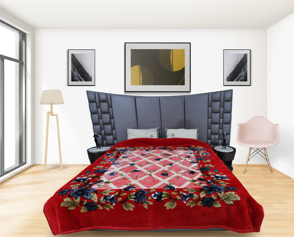 RIAN Ultra Soft Luxurious Warm Indian Retro Floral Mink Blanket Double Bed for Heavy Winter - Multicolor