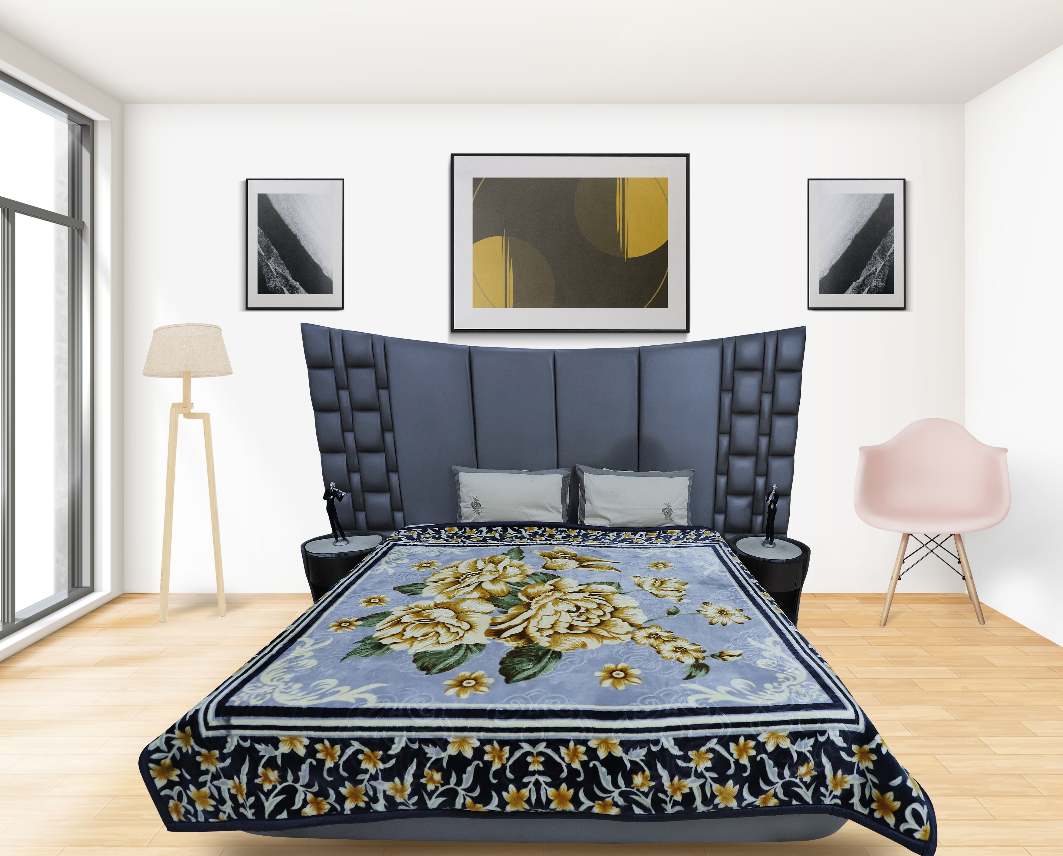 RIAN Ultra Soft Luxurious Warm Indian Dark Flower Mink Blanket Double Bed for Heavy Winter Multicolor Sky Blue kg