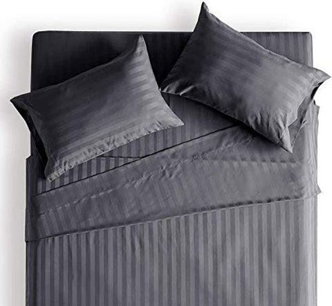 RIAN Home Decor 210 TC Glace Cotton Satin Stripes Plain Color Bedsheet for Double Bed