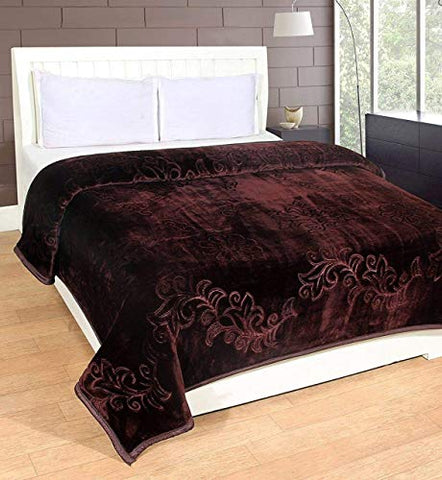 RIAN Super Soft Mink Plain Blanket for Double Bed (Brown)