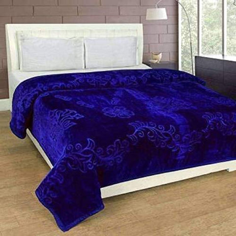 RIAN Super Soft Mink Plain Blanket for Double Bed (Blue)