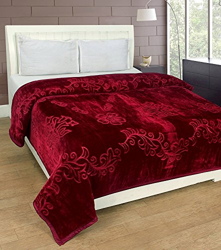 RIAN Super Soft Mink Plain Blanket for Double Bed (Maroon)