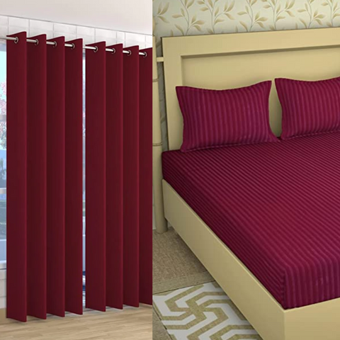 Double Bed Bedsheet + 9 Feet Curtain Combo