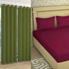 Double Bed Bedsheet + 7 Feet Curtain Combo