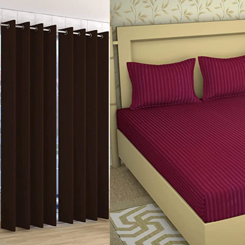 Double Bed Bedsheet + 7 Feet Curtain Combo